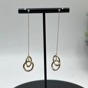 Jacmel JCM 14K Yellow Gold Double Hoop Circles Dangle Threader Pierced Earrings